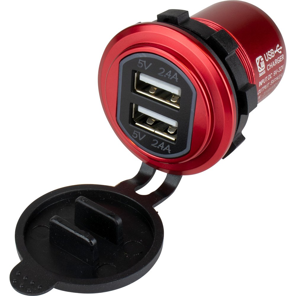 Sea-Dog Round Red Dual USB Charger w/1 Quick Charge Port + 100571XL