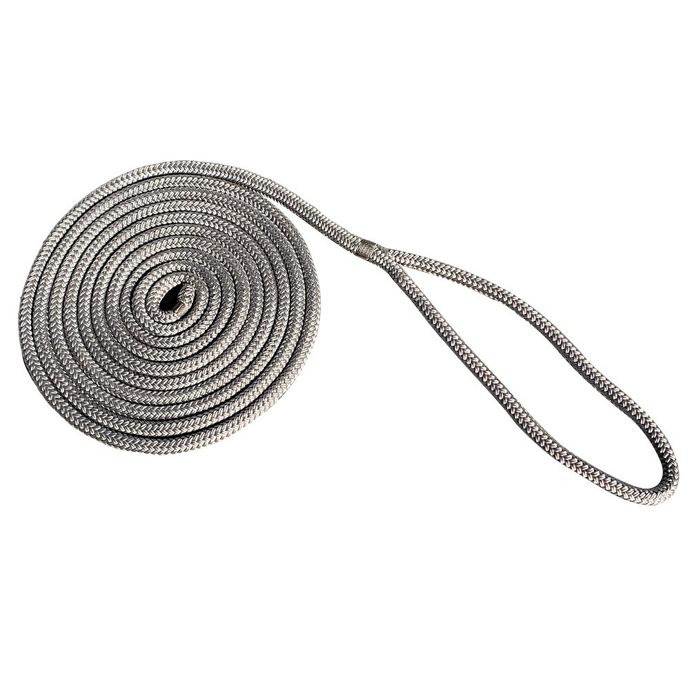 New England Rope 3/8" x 25' Nylon Double Braid Dock Line - Grey 101241XL