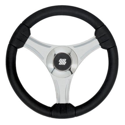 Uflex – Tavolara – 13.8″ Black Polyurethane Steering Wheel w/Silver Spokes & X62 Hub
