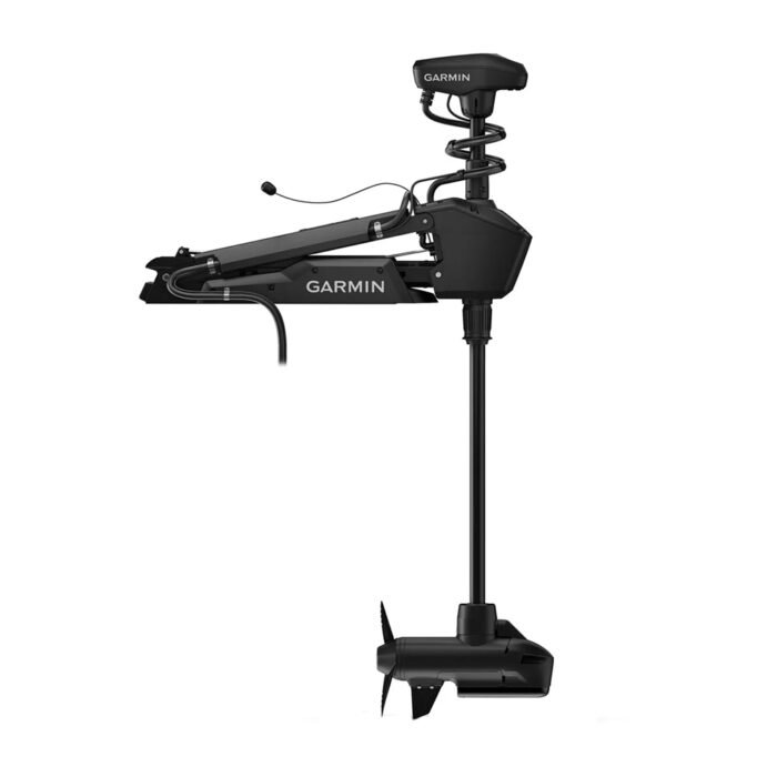 Black trolling motor with intergraded fish finder transducer