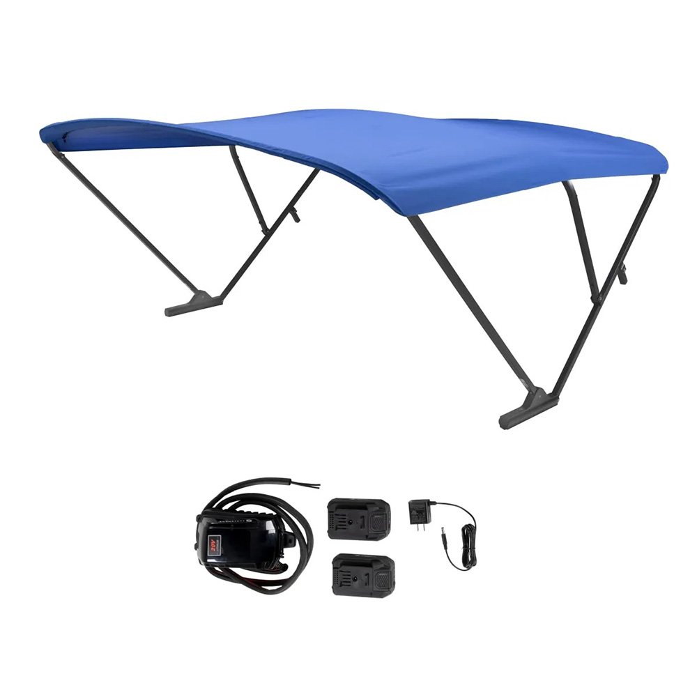 SureShade Battery Powered Bimini - Black Anodized Frame & Pacific Blue Fabric SureShade Battery Powered Bimini – Black Anodized Frame & Pacific Blue Fabric